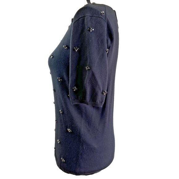 P.A.R.O.S.H. Women Black Rhinestone Front Short Sleeve Cotton Sweater Sz M Italy - Picture 3 of 10